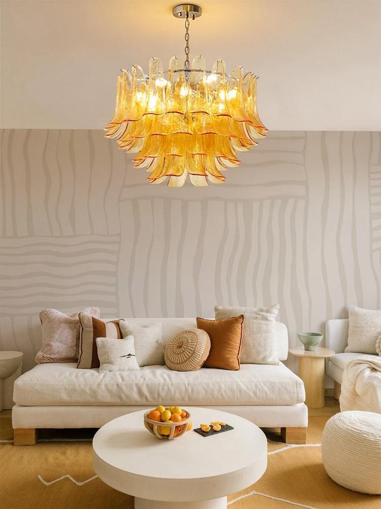 Murano Glass Petal Chandelier - Hand-Blown Cascade Glass Desiges , Luxury Lighting for Living Room