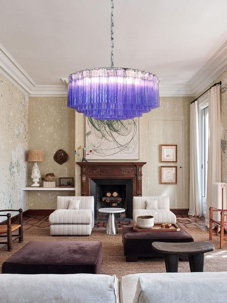 Murano Crystal Chandelier - 101 Handblown Tubular Glass Luxury Lights for Living Room