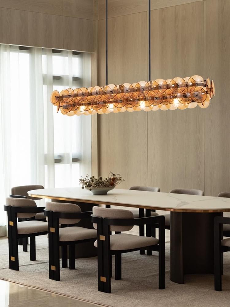 Mid-Century Glass Pendant with Stainless steel frame 6/8/12-Light Round Pendant for Dining Room
