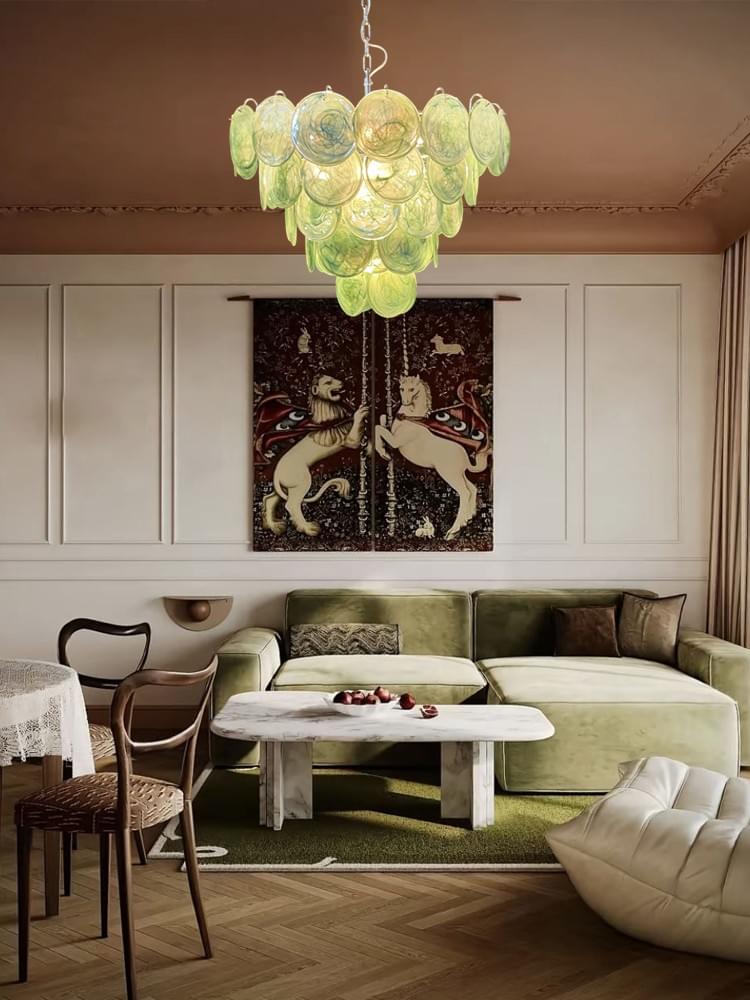 Modern Artistic Light Blue Glass Chandelier for Kitchen Island & Living Room