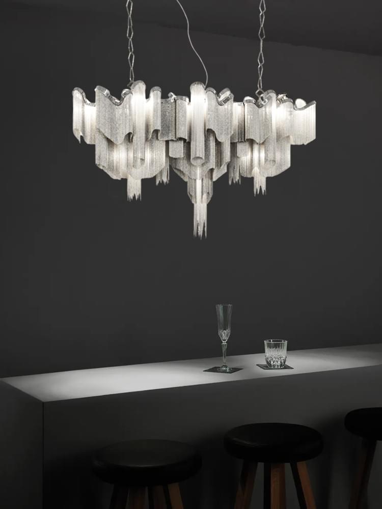 Modern Waterfall Long Chandelier Lamp in Nickel Gold Black Nickel for Dining Room