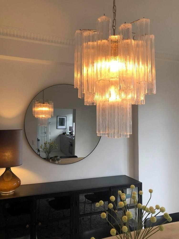 Modern Murano Crystal Pendant - 15 Handblown Glass waterfall Tubes for entrances