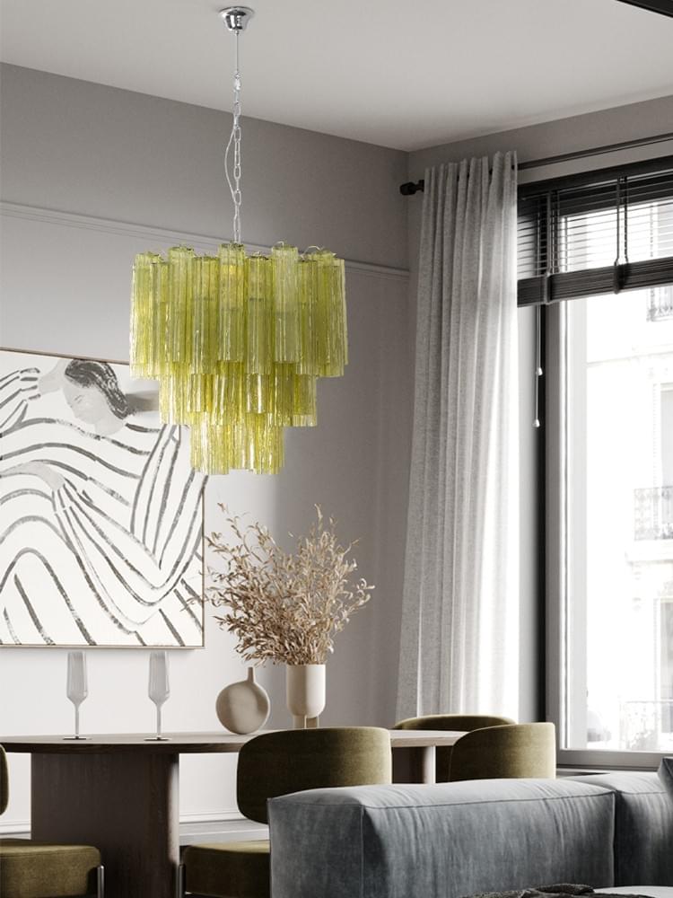 Hand-blown Murano 48 Glass Chandelier Crystal Tube Multi-Tier Ceiling Light with Adjustable Chain