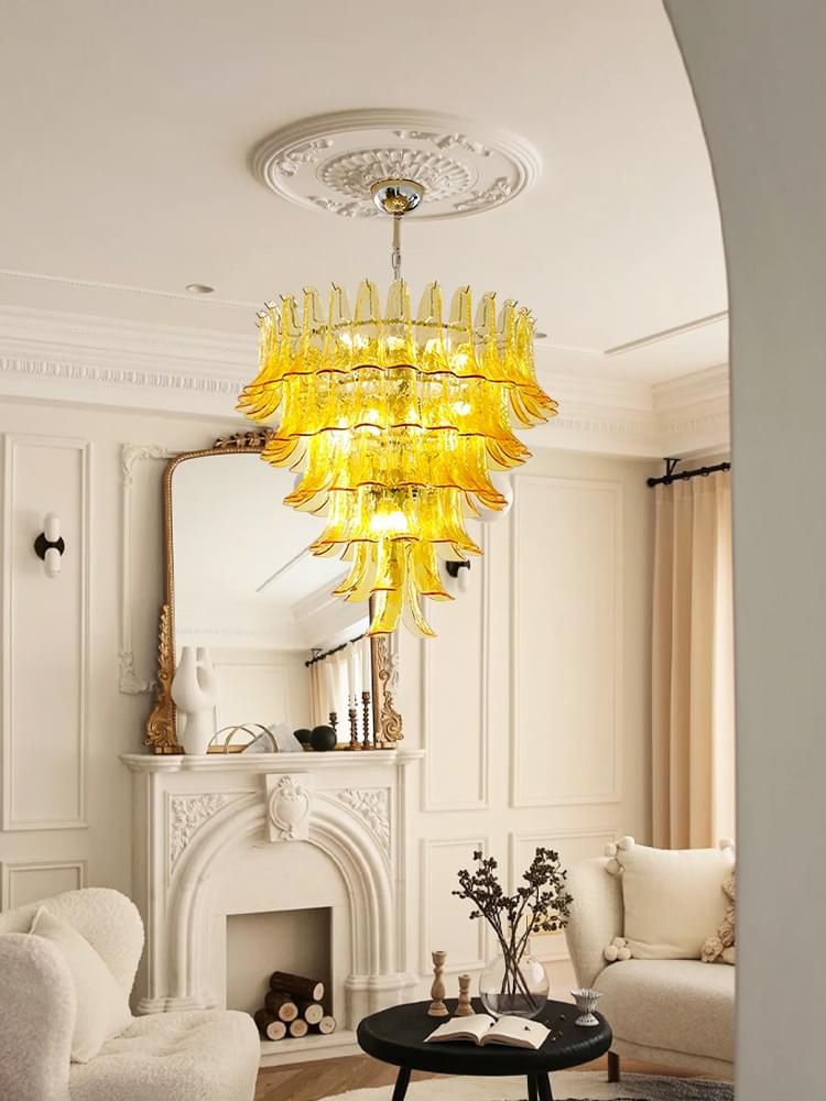 Murano Glass Petal Chandelier - Hand-Blown Cascade Glass Desiges , Luxury Lighting for Living Room