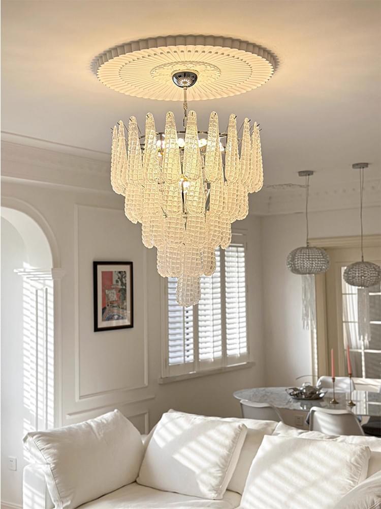 Modern Floral Chandelier - Tiered Murano Glass Petals Transformative Lighting for Luxury Homes