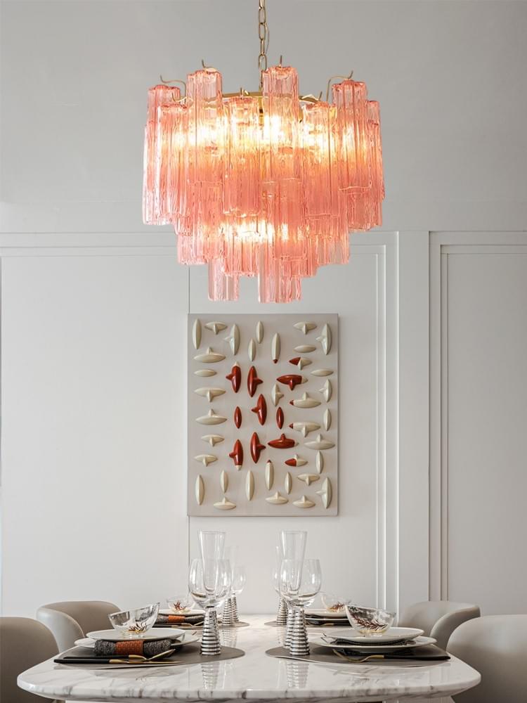 Modern Murano Crystal Pendant - 15 Handblown Glass waterfall Tubes for entrances