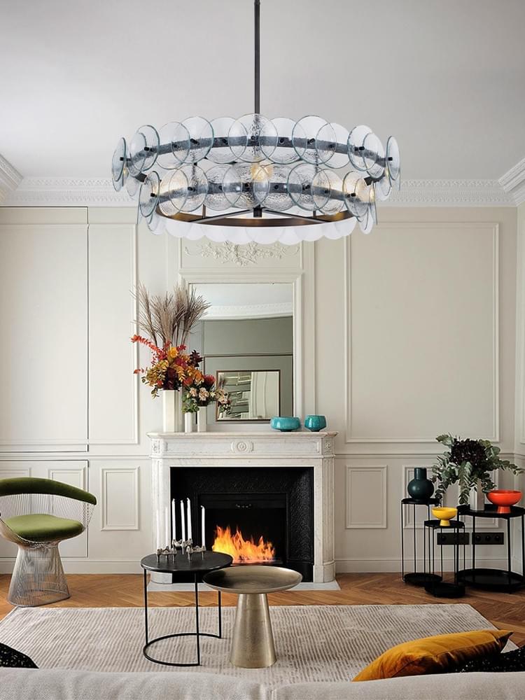 Mid-Century Glass Pendant with Stainless steel frame 6/8/12-Light Round Pendant for Dining Room