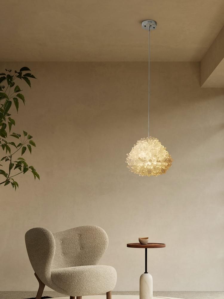 Unique Crystal Cluster Pendant Light-Adjustable Rod Hanging Pendant Light for Living Room & Bedroom