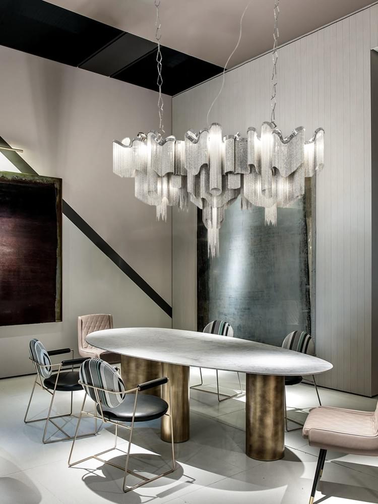 Modern Waterfall Long Chandelier Lamp in Nickel Gold Black Nickel for Dining Room