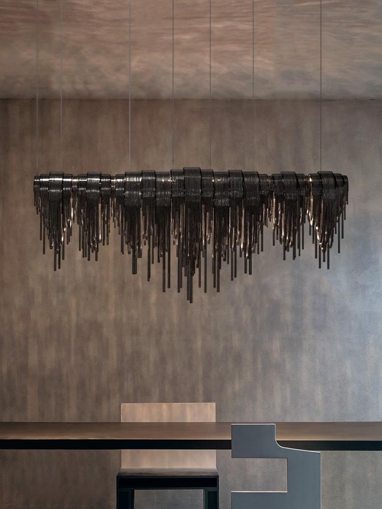  Modern Art Deco Style Metal Tassel LED Chandelier for Luxury Living Room