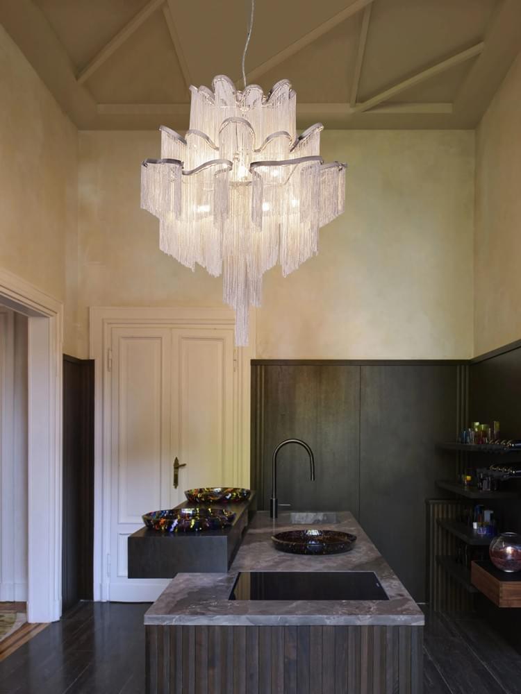 Modern Waterfall Chandelier in Nickel Gold Black Nickel for Dining Room