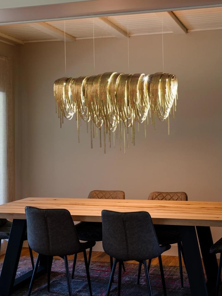 Modern Art Deco Style Metal Tassel Gold/Silver Chandelier for Luxury Living Room