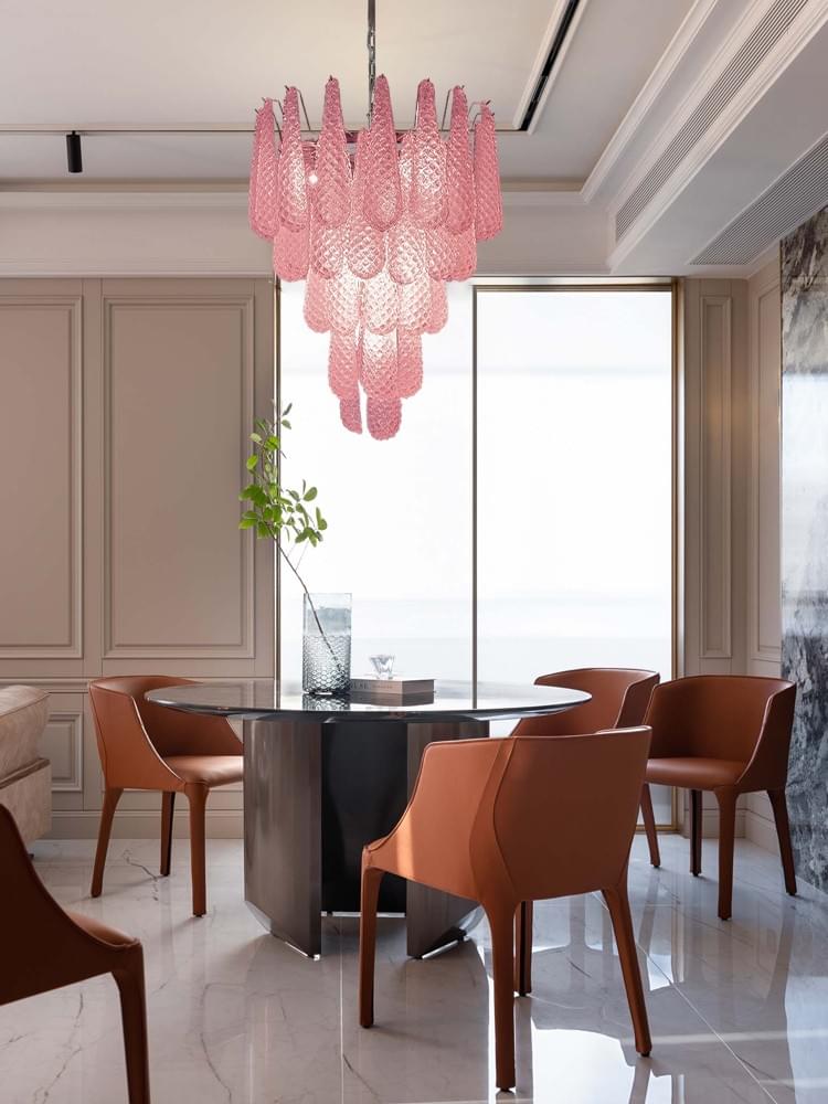 Modern Glass Chandelier - Adjustable Rod Chandelier Light Fixture for Living Room, Kitchen Island