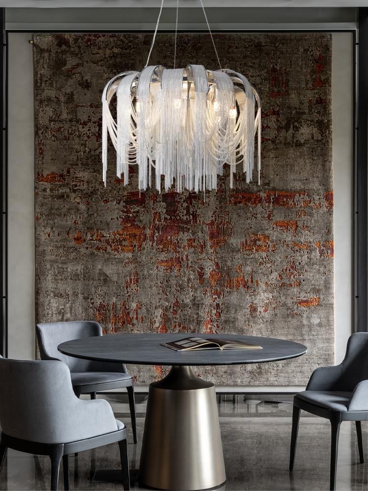 Modern Art Deco Style Metal Tassel Gold/Silver Chandelier for Luxury Living Room