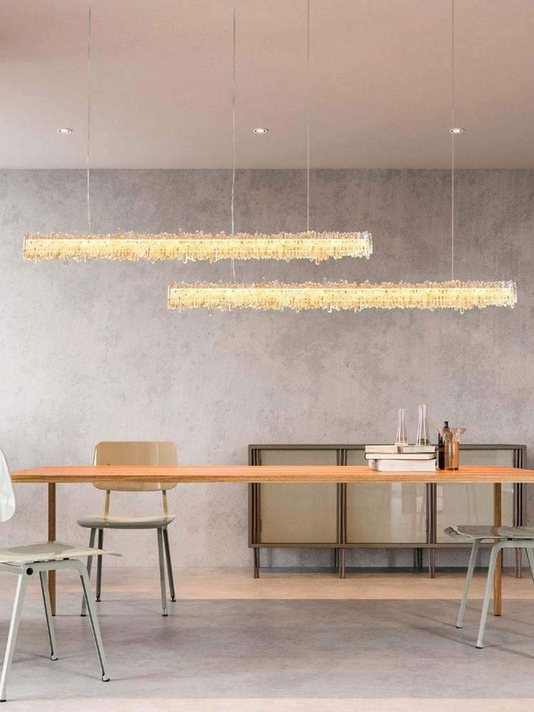 Large Modern Crystal Linear Pendant Lighti  for Kitchen Island - Adjustable Rod Fixtures