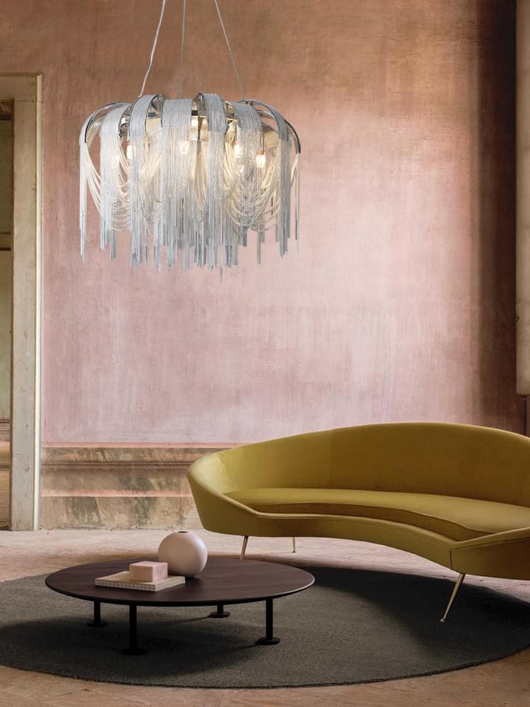 Modern Art Deco Style Metal Tassel Gold/Silver Chandelier for Luxury Living Room