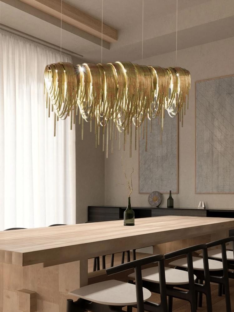 Modern Art Deco Style Metal Tassel Gold/Silver Chandelier for Luxury Living Room