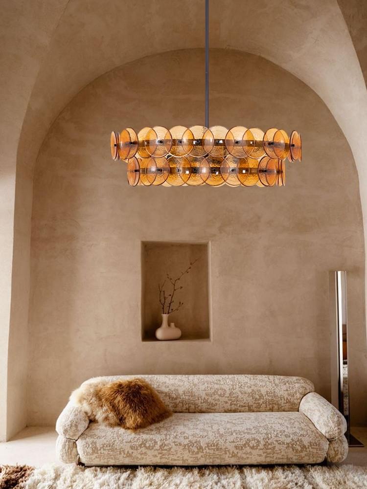 Mid-Century Glass Pendant with Stainless steel frame 6/8/12-Light Round Pendant for Dining Room