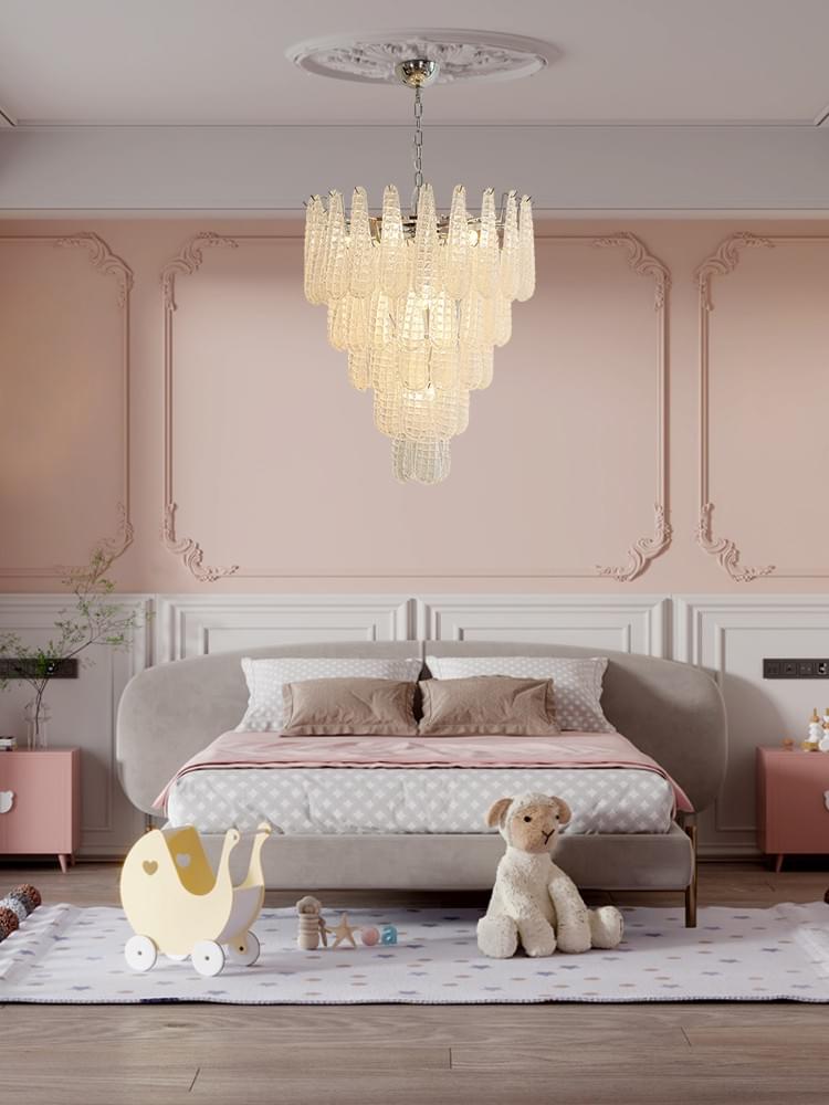 Modern Glass Chandelier - Adjustable Rod Chandelier Light Fixture for Living Room, Kitchen Island