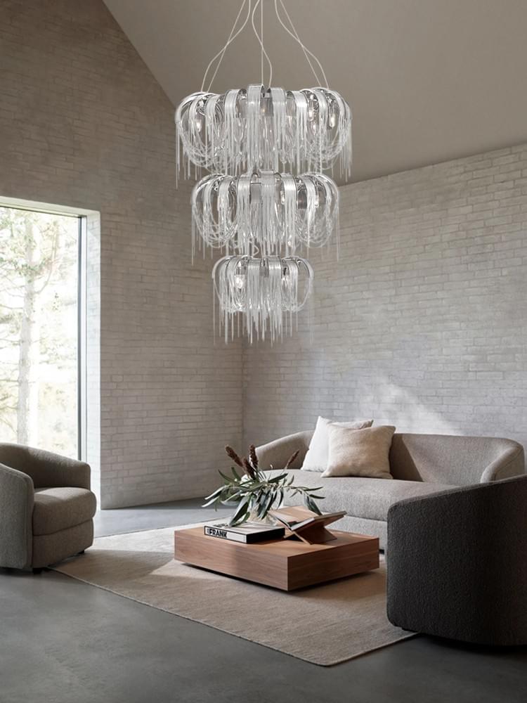  Modern Art Deco Style Metal Tassel LED Chandelier for Luxury Living Room
