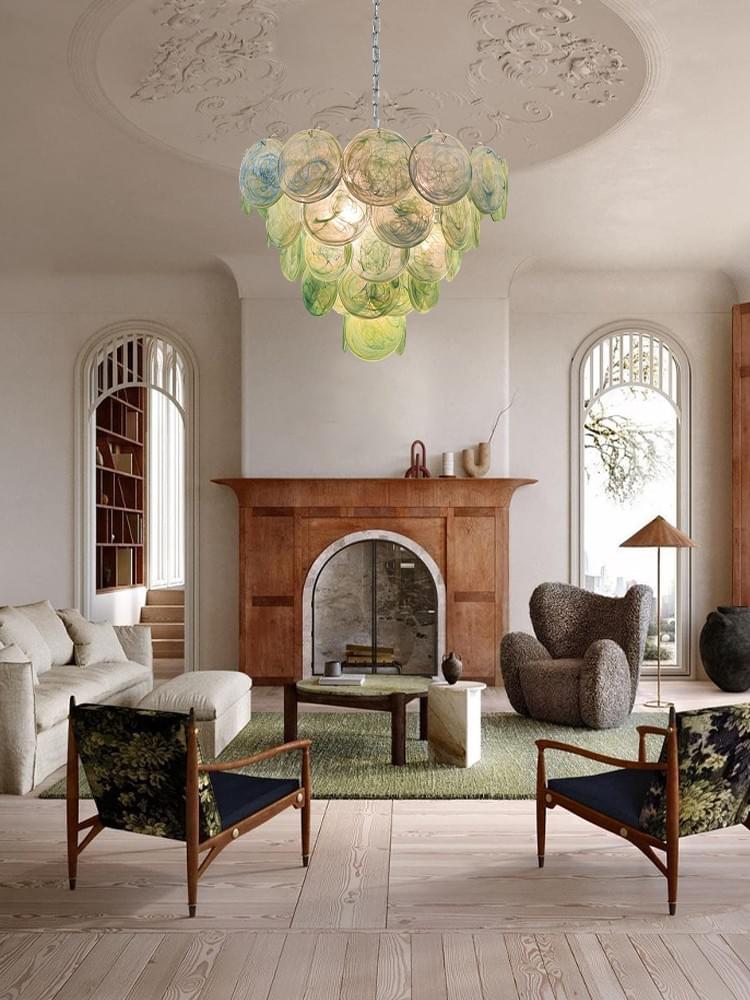 Modern Hand Blown 2-Layer Glass Chandelier Statement Light for Kitchen & Dining