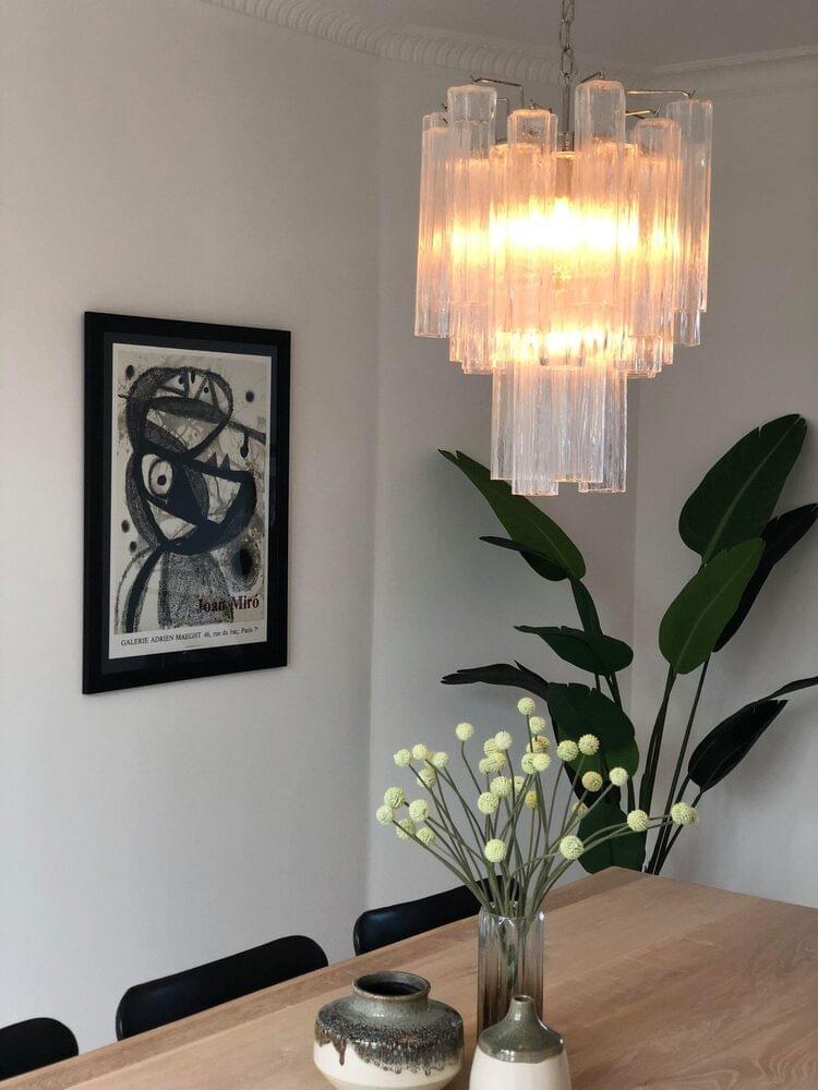 Modern Murano Crystal Pendant - 15 Handblown Glass waterfall Tubes for entrances