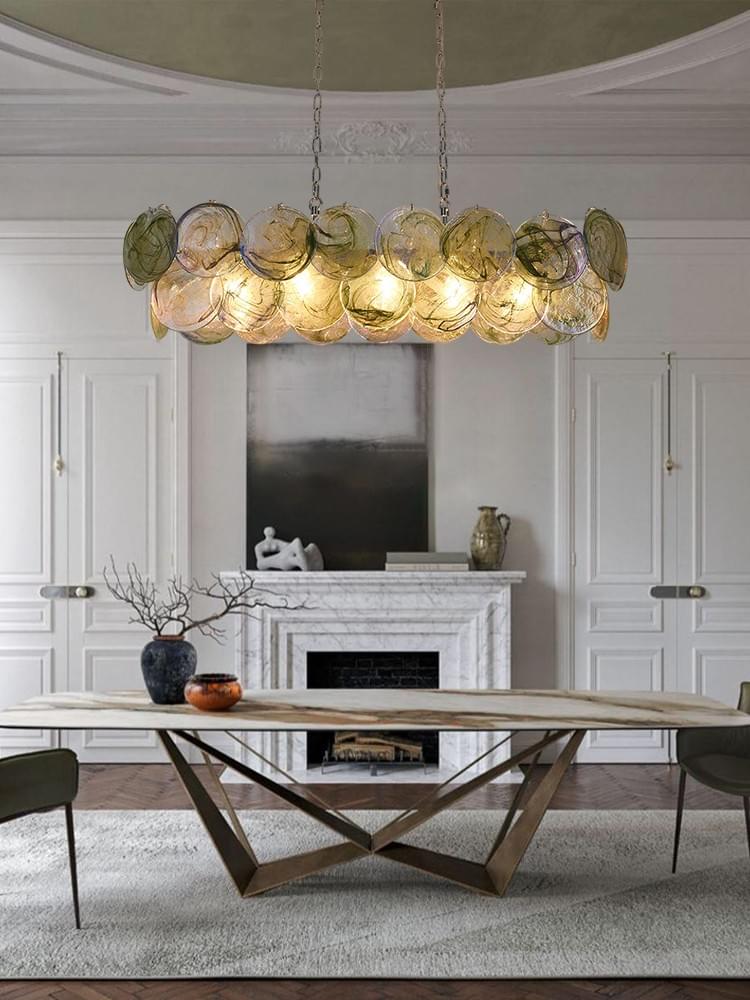 Modern Hand Blown Colorful 2-Layer Glass Chandelier Statement Light for living Room