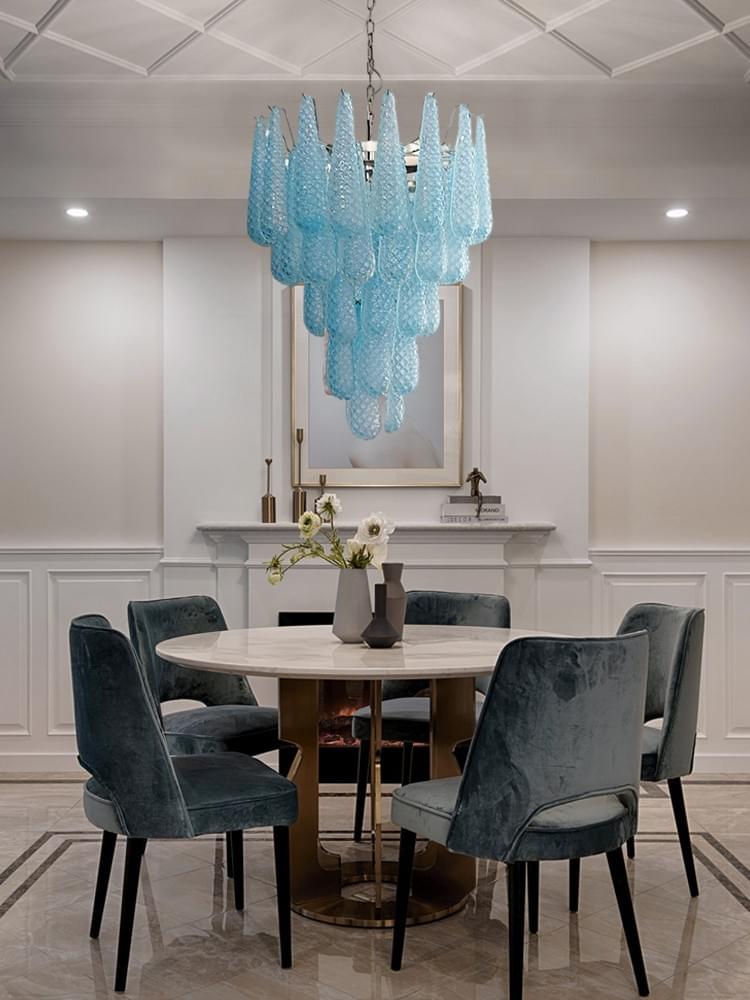 Modern Glass Chandelier - Adjustable Rod Chandelier Light Fixture for Living Room, Kitchen Island