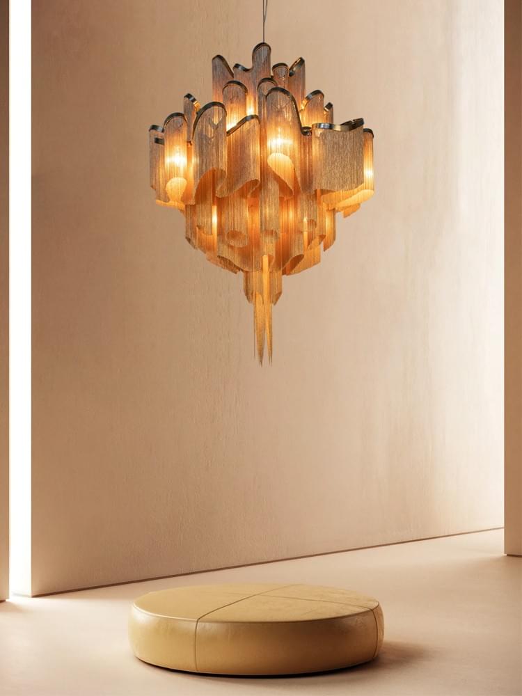 Modern Waterfall Chandelier in Nickel Gold Black Nickel for Dining Room