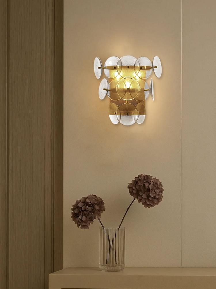 Mid-Century Glass Wall Sconce Brass Frame, 24