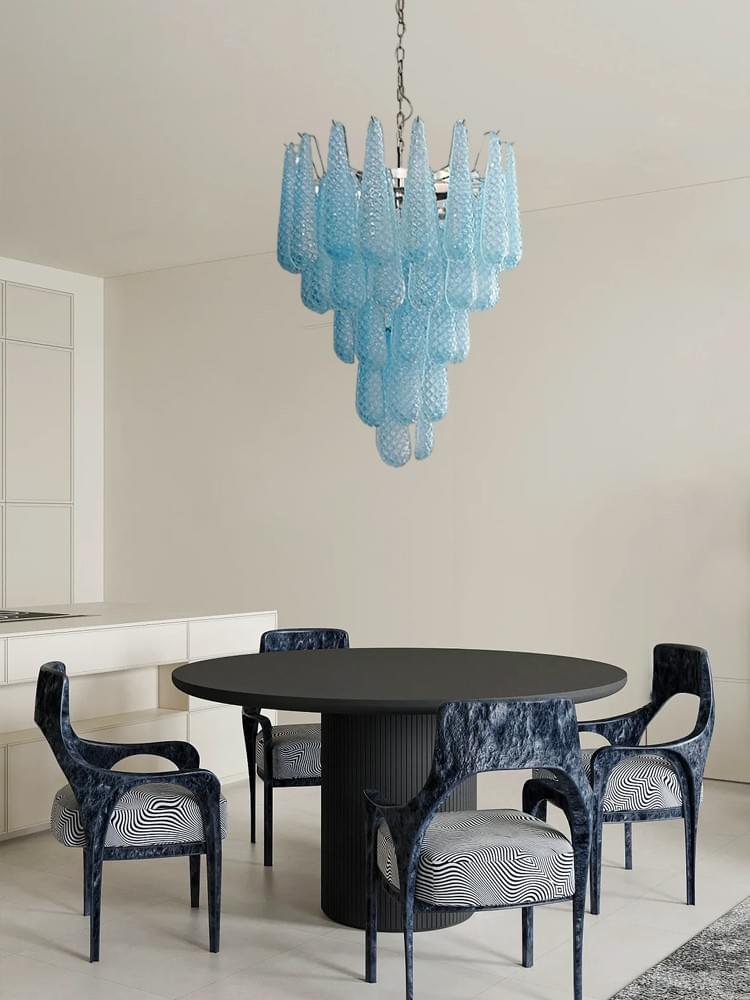 Modern Glass Chandelier - Adjustable Rod Chandelier Light Fixture for Living Room, Kitchen Island