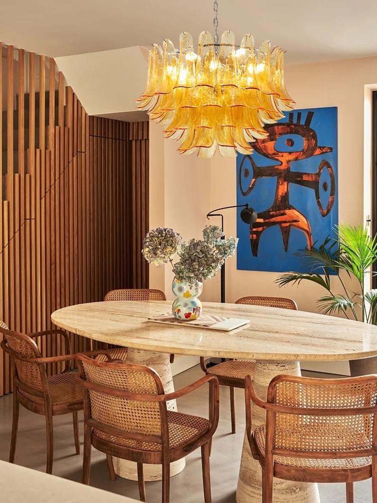 Murano Glass Petal Chandelier - Hand-Blown Cascade Glass Desiges , Luxury Lighting for Living Room