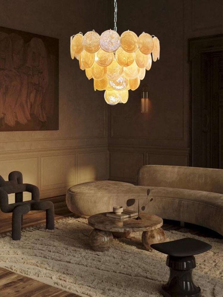 Yellow Glass Handmade Pendant Art Deco Hanging Light for Dining Room