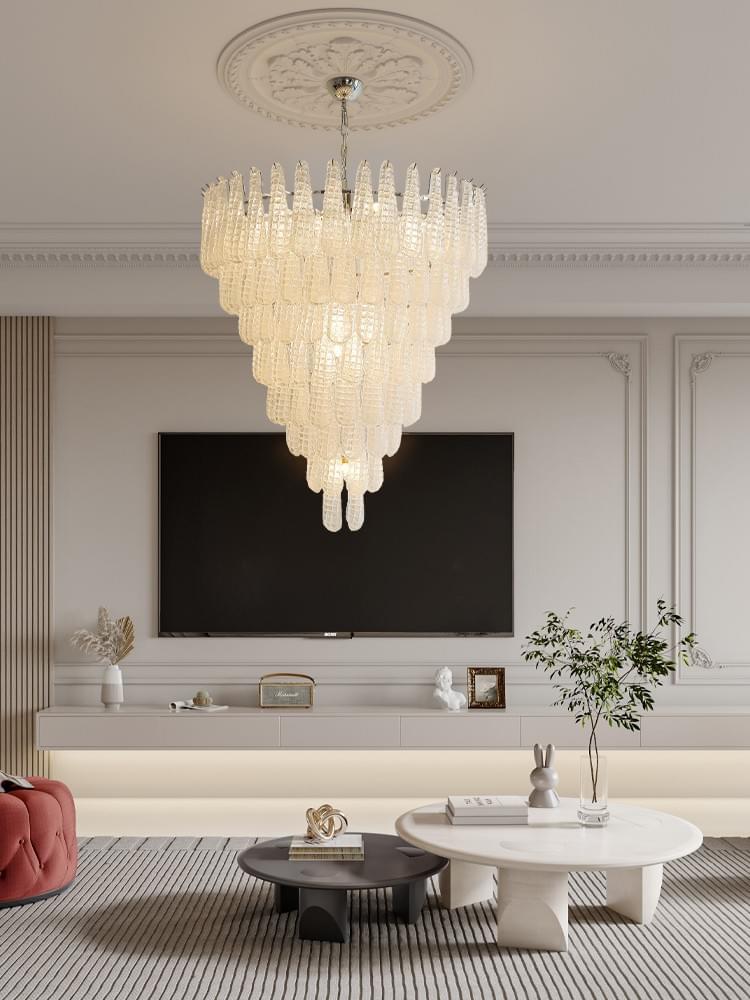 Modern Glass Chandelier - Adjustable Rod Chandelier Light Fixture for Living Room, Kitchen Island