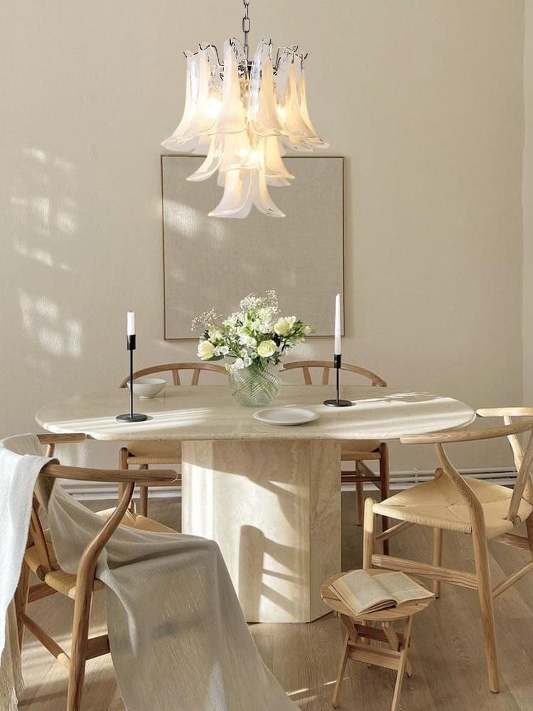 Cascading Murano Petal Chandelier - Vibrant Warm Glass Panels, Modern Metal Frame, Artistic Statemen