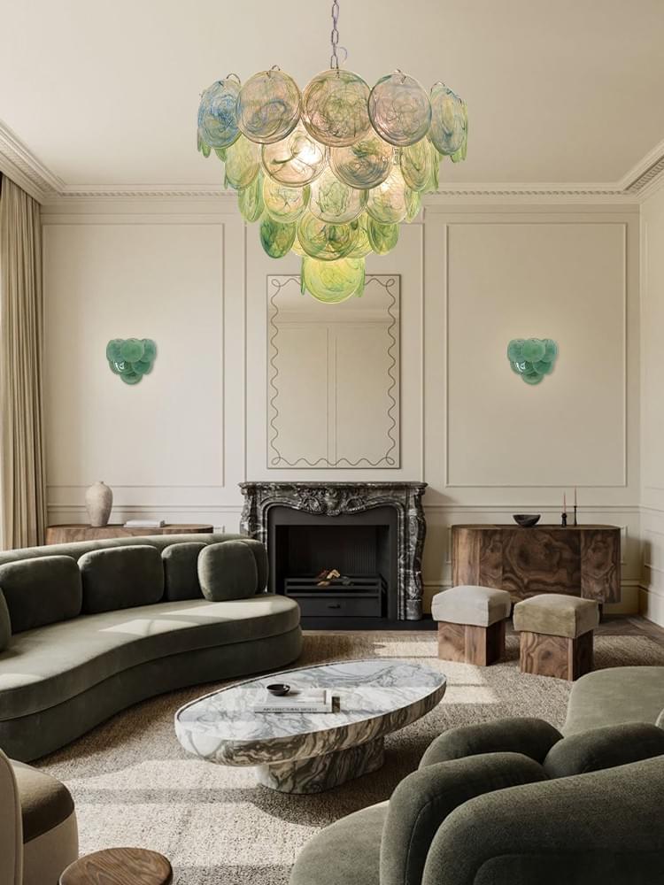 Modern multi-layer Chandelier Artistic Green Glass for Kitchen Island & Living Room