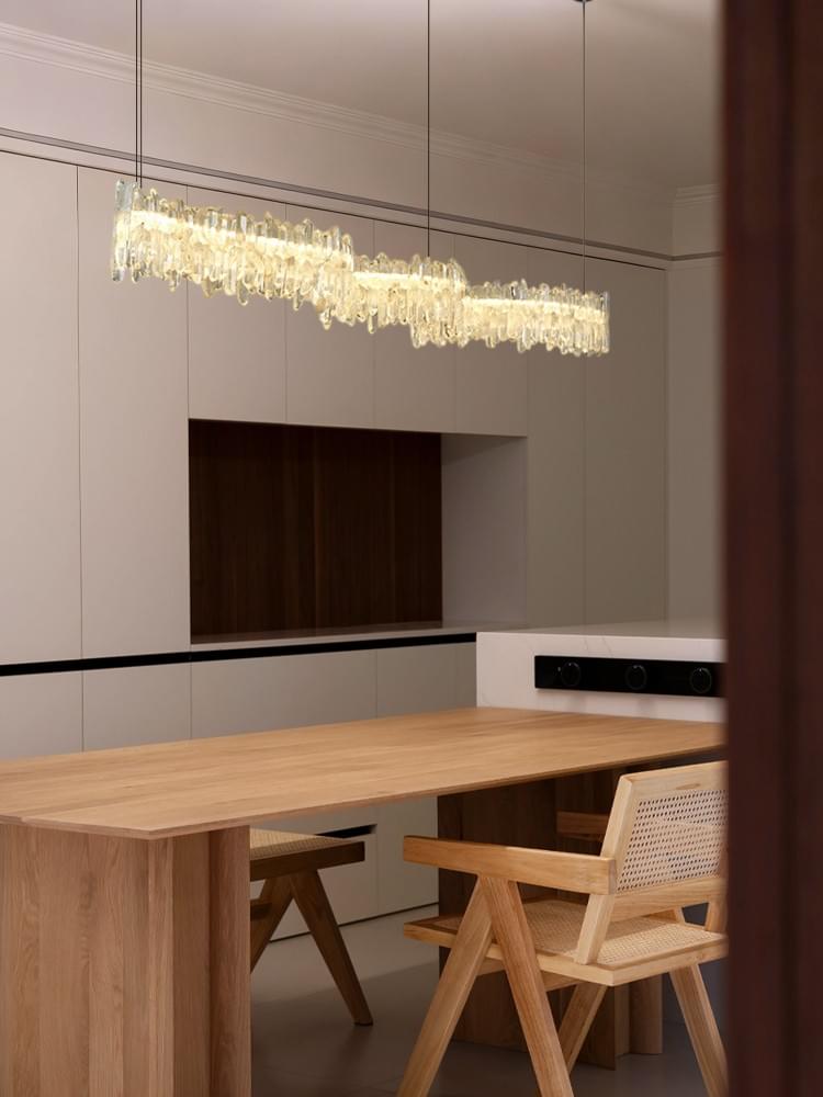 Large Modern Crystal Linear Pendant Lighti  for Kitchen Island - Adjustable Rod Fixtures