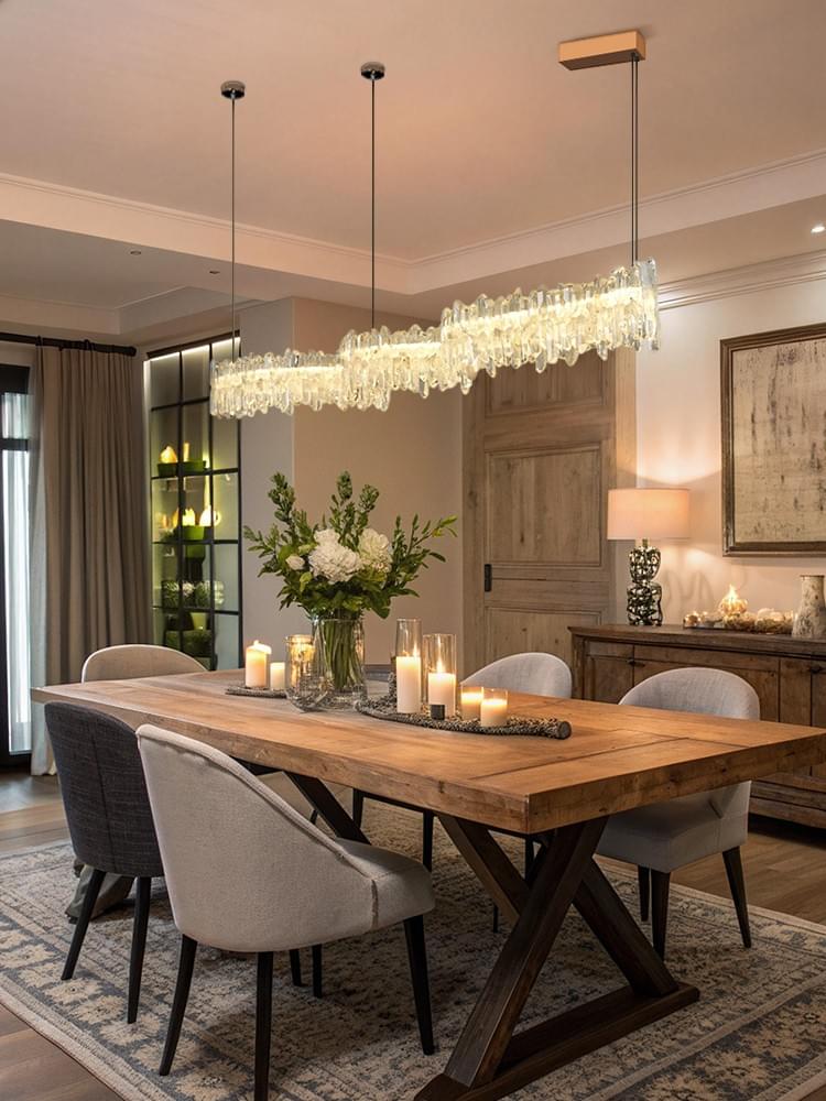 Large Modern Crystal Linear Pendant Lighti  for Kitchen Island - Adjustable Rod Fixtures