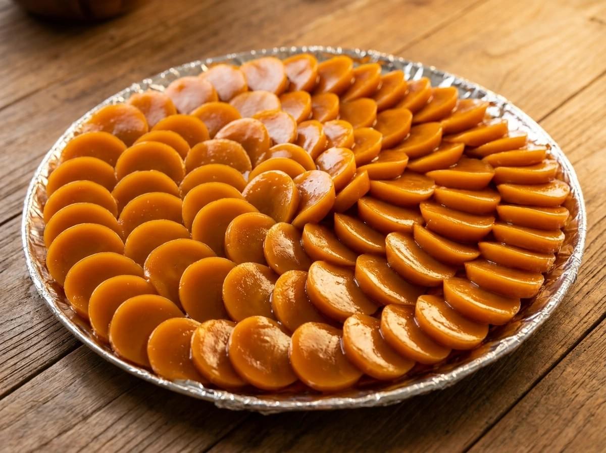 Large platter lined with foil and filled with neatly arranged kutsinta cakes.