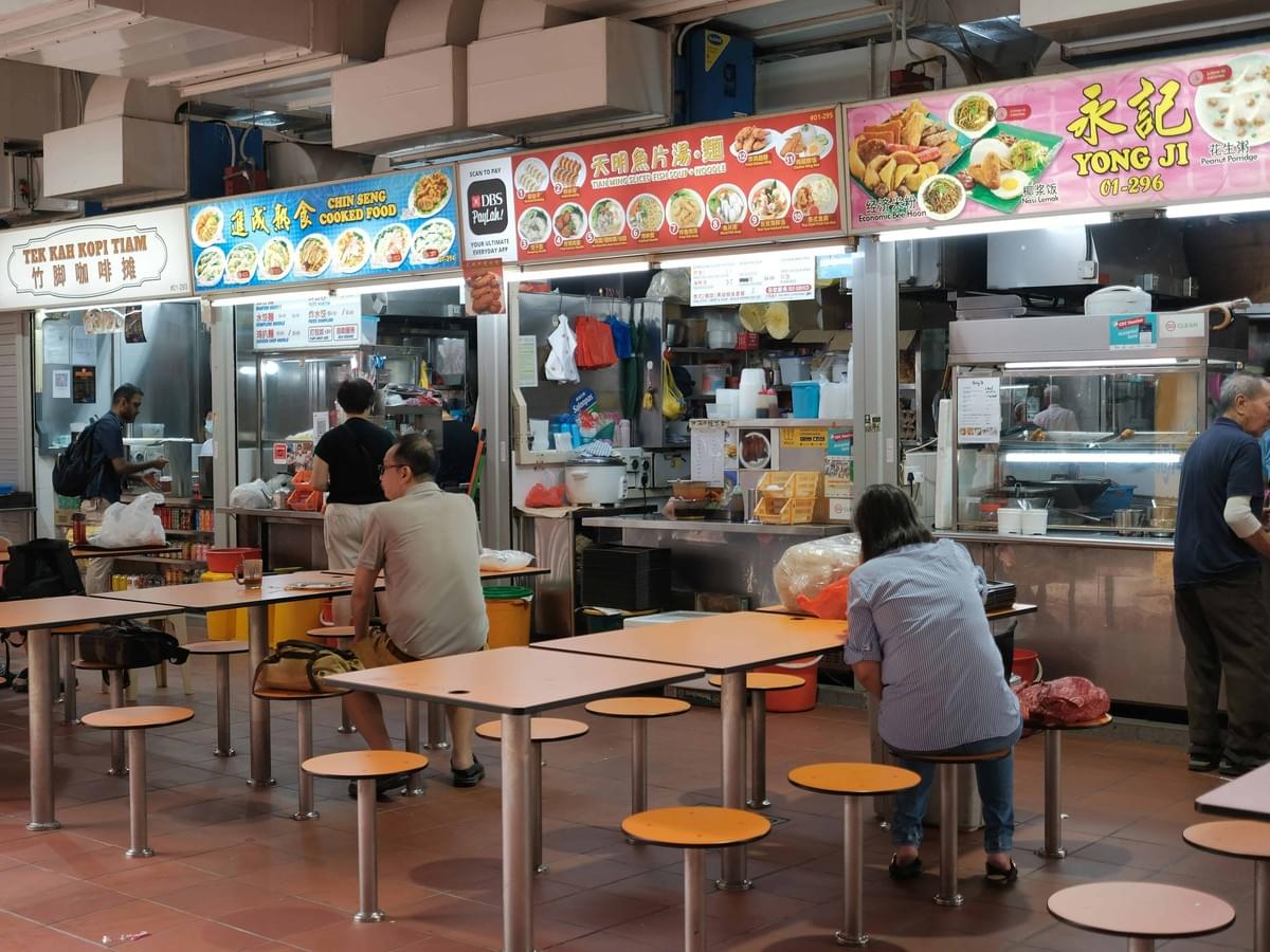 A variety of hawker stalls serving different hawker food.