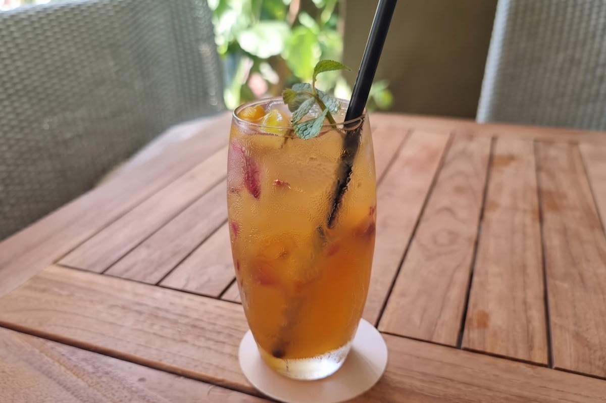Refreshing iced fruit drink at Positano Risto.