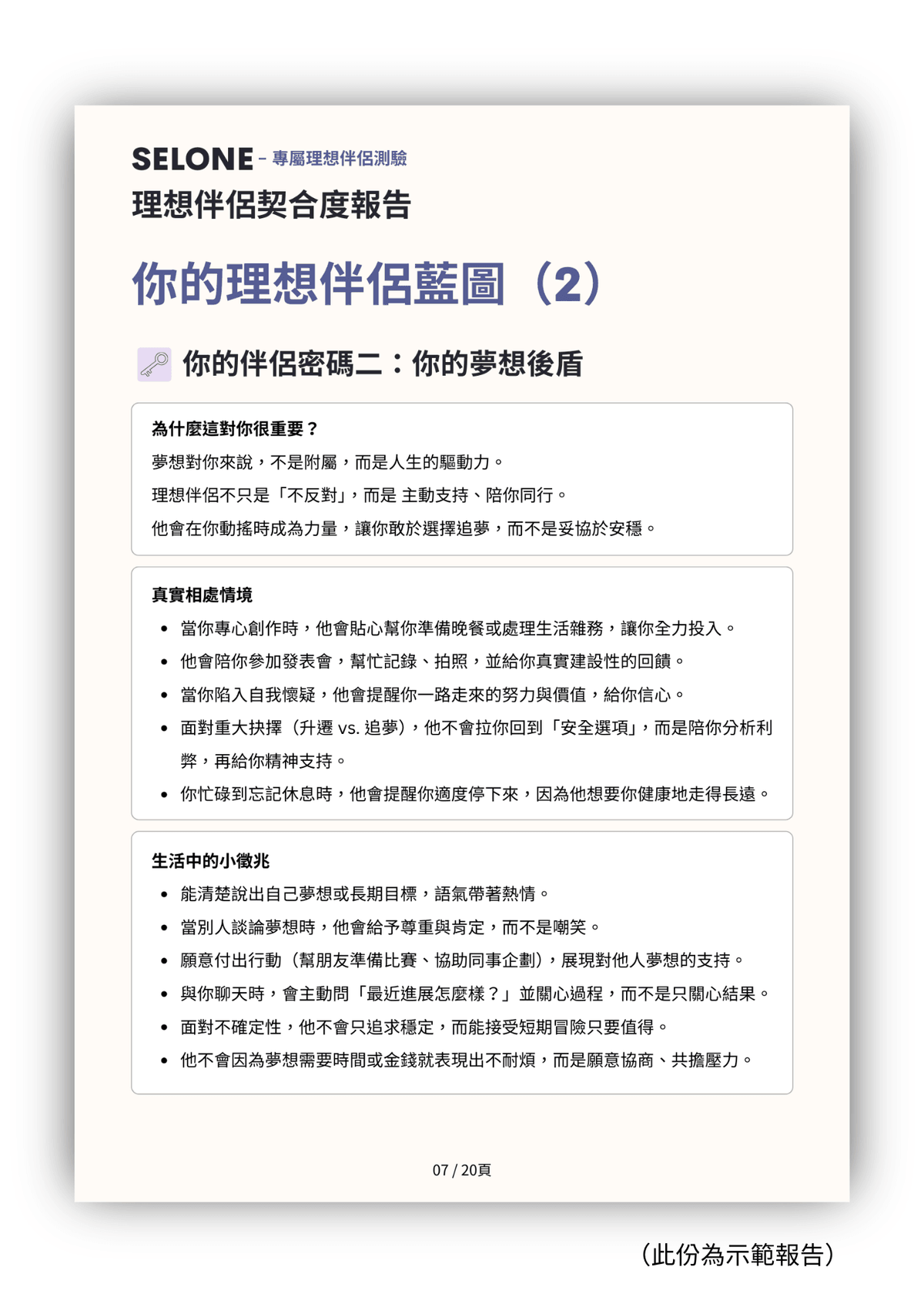 Selone 理想伴侶測驗分析（限時特價）