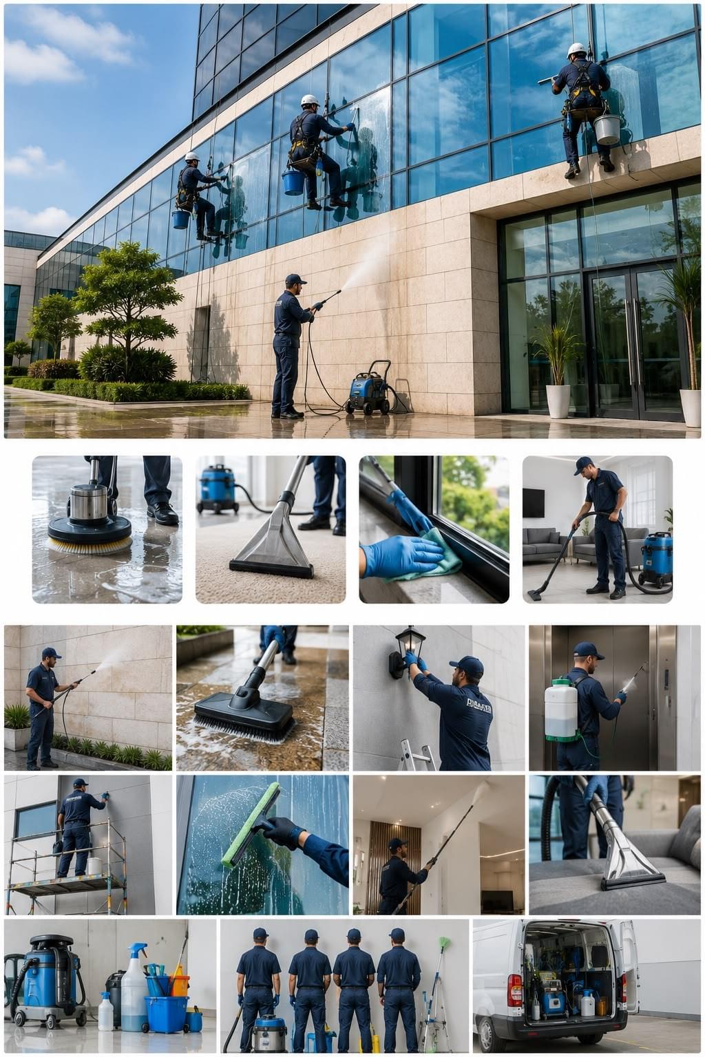 We provide professional cleaning services for glass facades, ensuring you a shiny and transparent finish. We use advanced techniques and safe products to maintain the appearance of your facade for as long as possible. Cleaning glass facades What we are distinguished by cleaning glass facades and cladding and stone of houses commercial shops