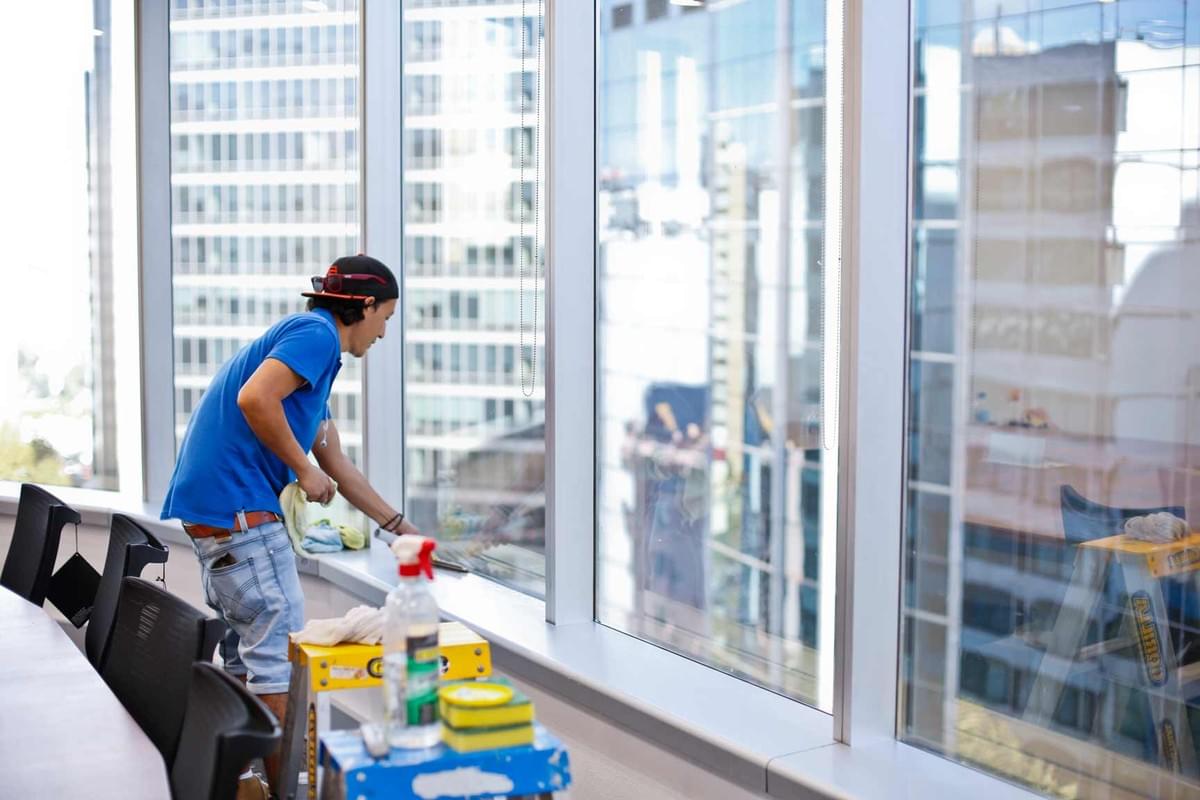 Get cleaning services for our facades now! Invitation to take action cleaning glass facades and cladding and stone of houses commercial shops