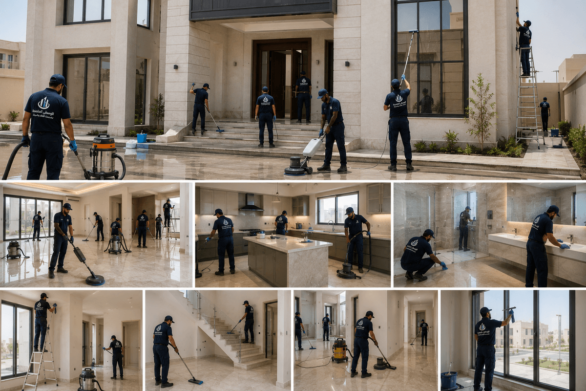 فريق متخصص في تنظيف الأرضيات وجلي البلاط  بعد أعمال البناء والتشطيب بالرياض
