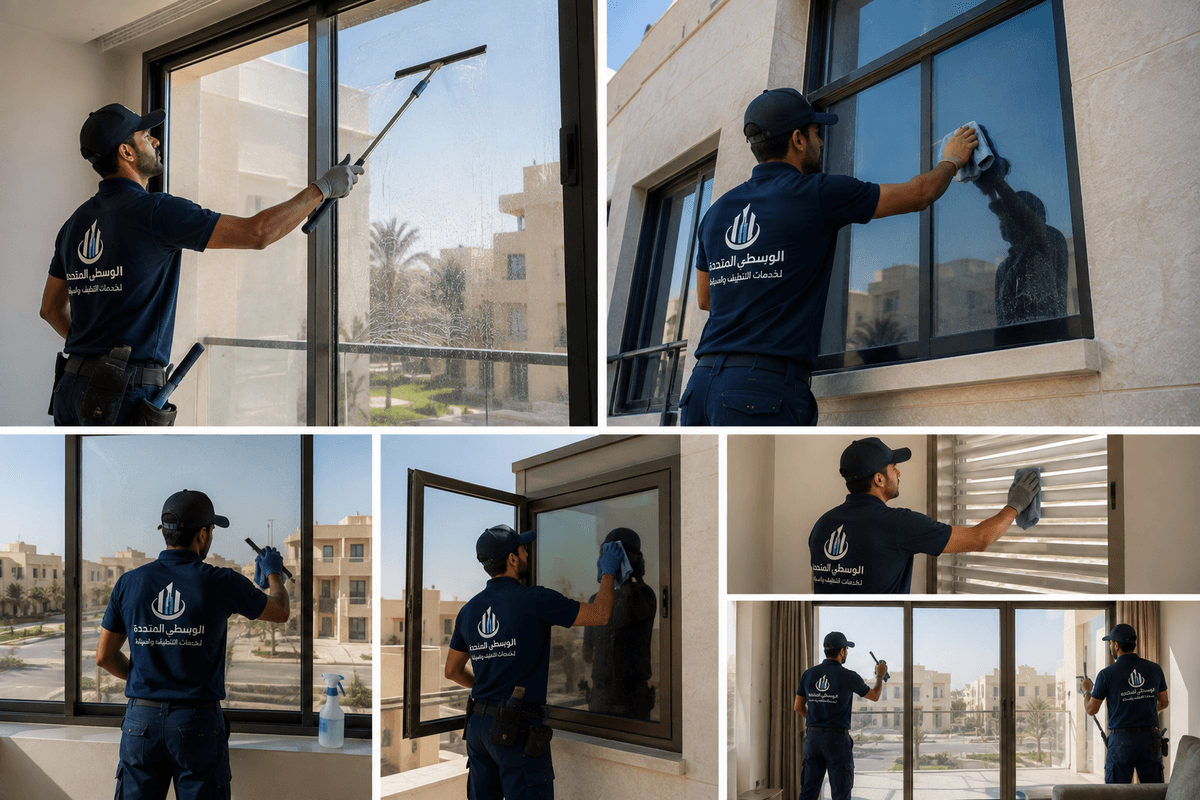 تنظيف شبابيك الفلل والمنازل بالرياض وإزالة الأتربة والبقع من الزجاج