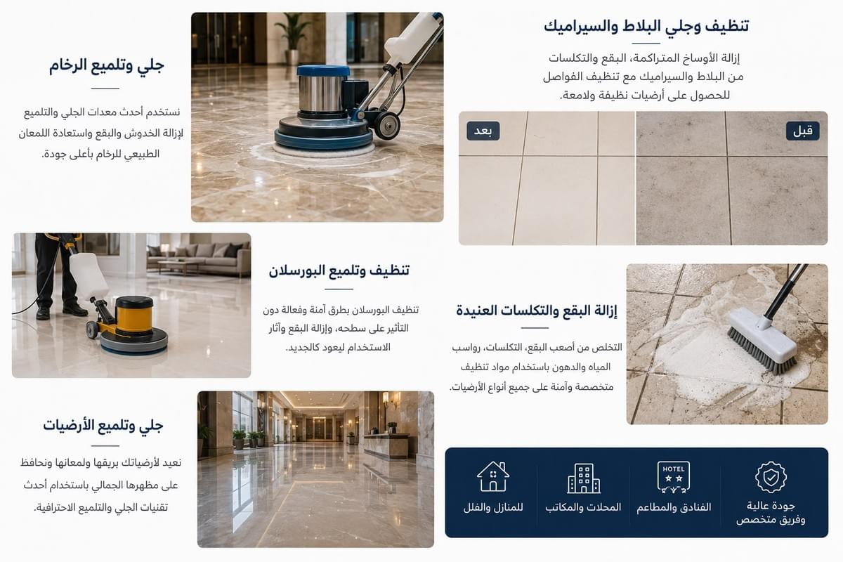 شركة متخصصة في تنظيف وجلي رخام الأرضيات وتلميع الرخام بالكريستال وتطبيق العزل والحماية في الرياض