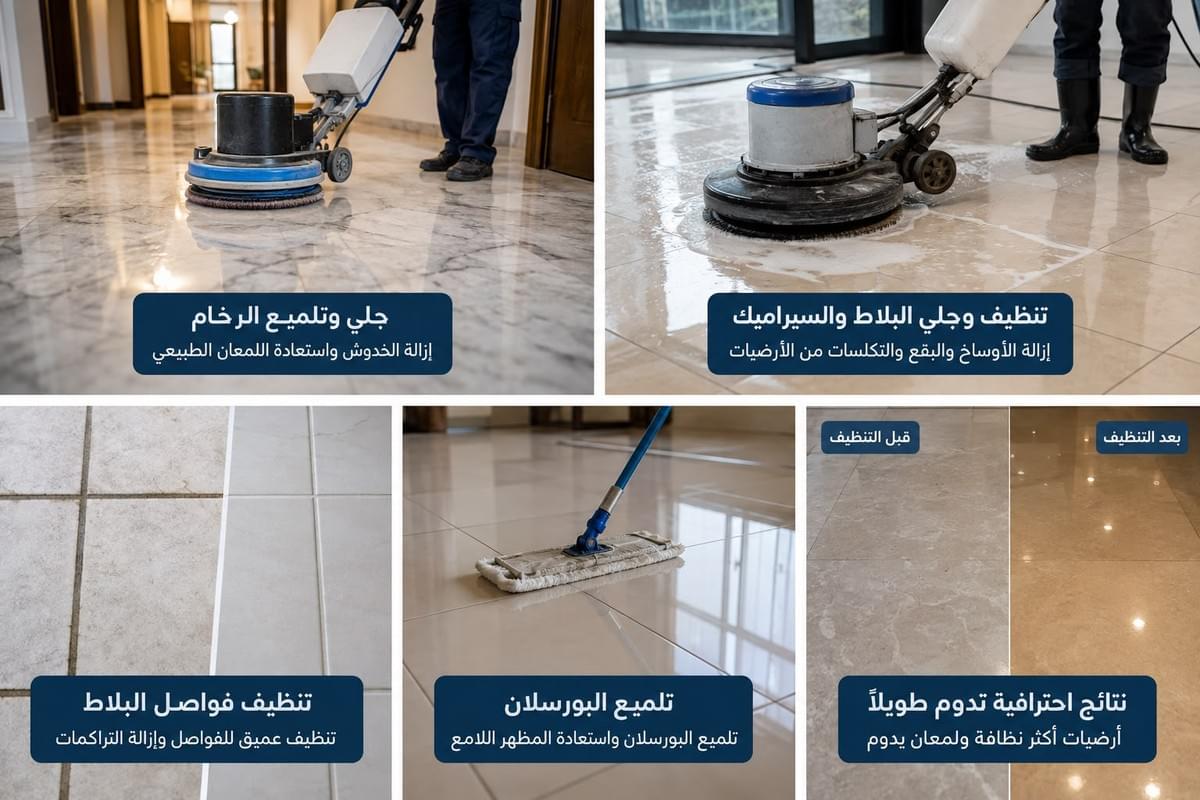 عامل متخصص في تنظيف وجلي رخام الأرضيات وتلميع الرخام بالكريستال وتطبيق العزل والحماية في الرياض