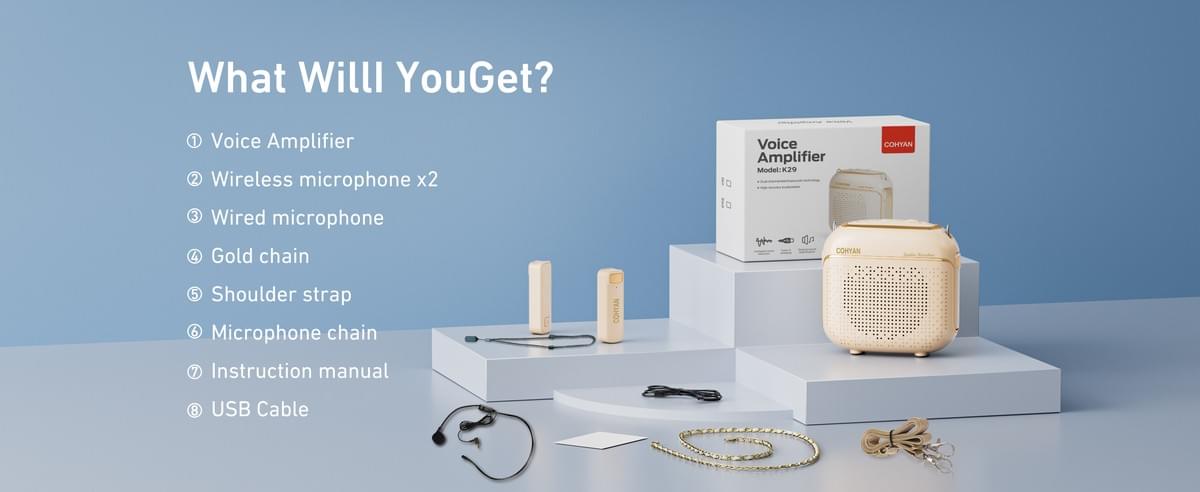 COHYAN K29 Portable Voice Amplifier with 2 Wireless Bluetooth Microphone & Speaker for Teachers 