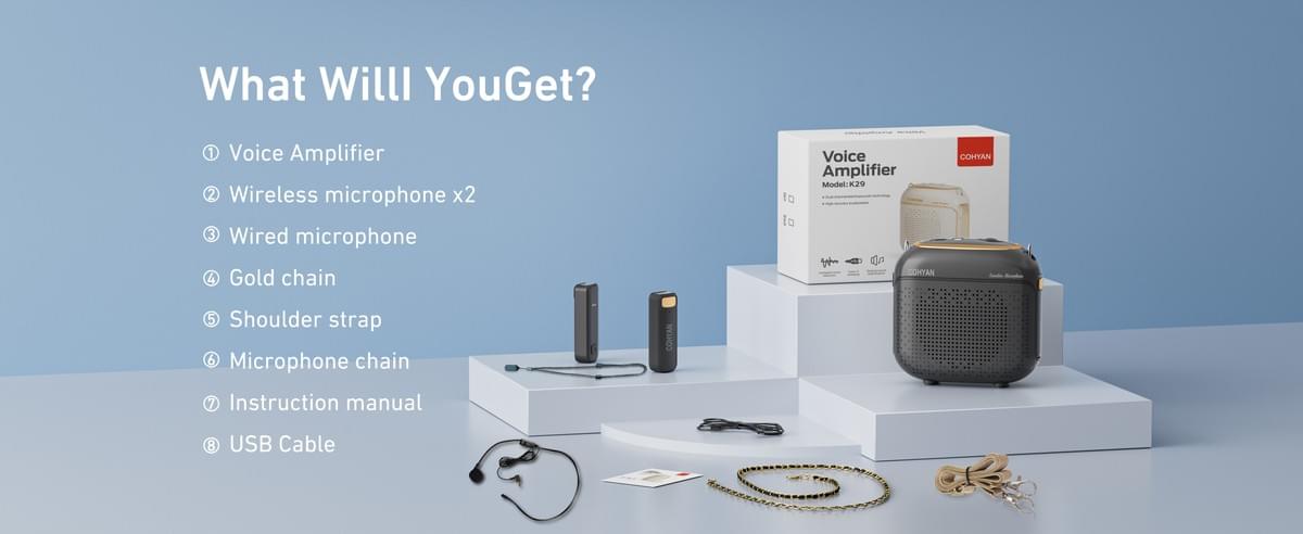 COHYAN K29 Portable Voice Amplifier with 2 Wireless Bluetooth Microphone & Speaker for Teachers 